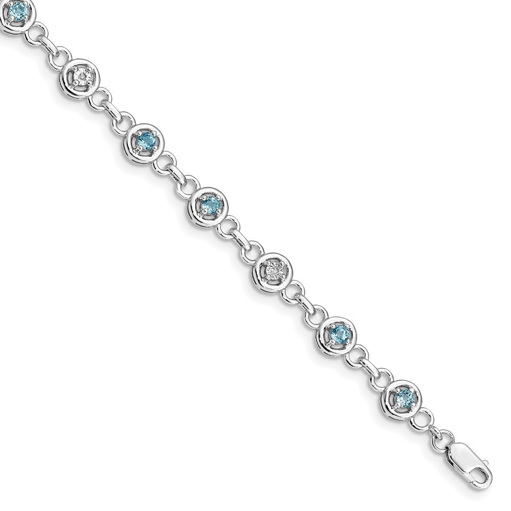 Kazi Luxury Sterling Silver Rhodium-plated Blue Topaz & Diamond Bracelet